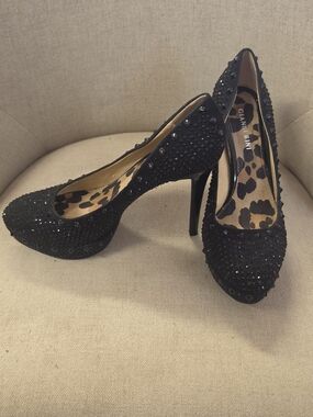 Gianni Bini Black Crystal-Studded Platform Pumps